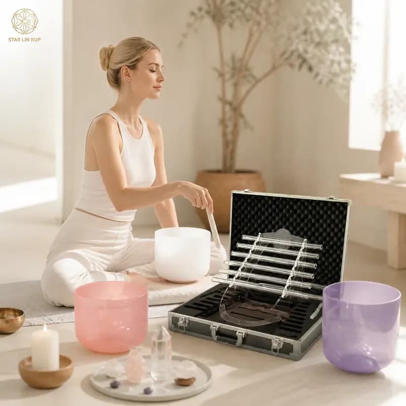 STAR LIN KUP 432Hz Sound Healing Crystal Harp 8 Tubes Clear Quartz Chime Portable Percussion Instrument for Yoga Meditation