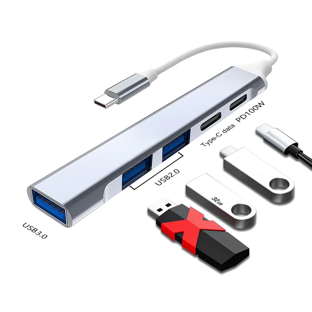 Hub USB Type-C Ultra Sottile 5 in 1, Docking Station 100W PD, Splitter USB 2.0 3.0 per MacBook Pro, Mac Mini, Mac, Telefono