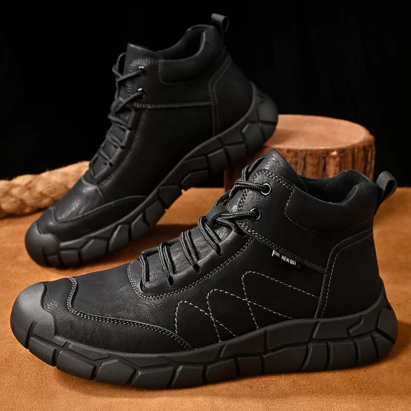 Scarponi da trekking da uomo Sneakers in pelle artificiale a piedi nudi da uomo scarpe stringate antiscivolo da esterno con scarpe cootton calde in pelliccia