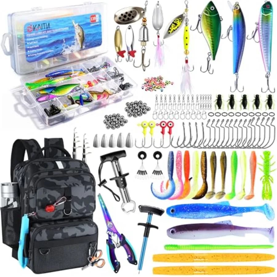 Zaino da Pesca con Scatole Porta Attrezzi e Portacanna, Borsa a Tracolla da Pesca 24L con Kit di Esche, Borsa per Attrezzatura da Pesca, Regalo per Uomini