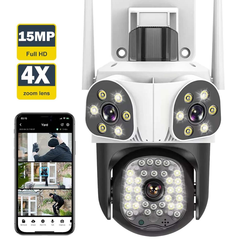 8K 15MP telecamera WiFi esterna Motion Tracking Zoom 4X tre schermi Len telecamera PTZ protezione di sicurezza telecamera di videosorveglianza CCTV