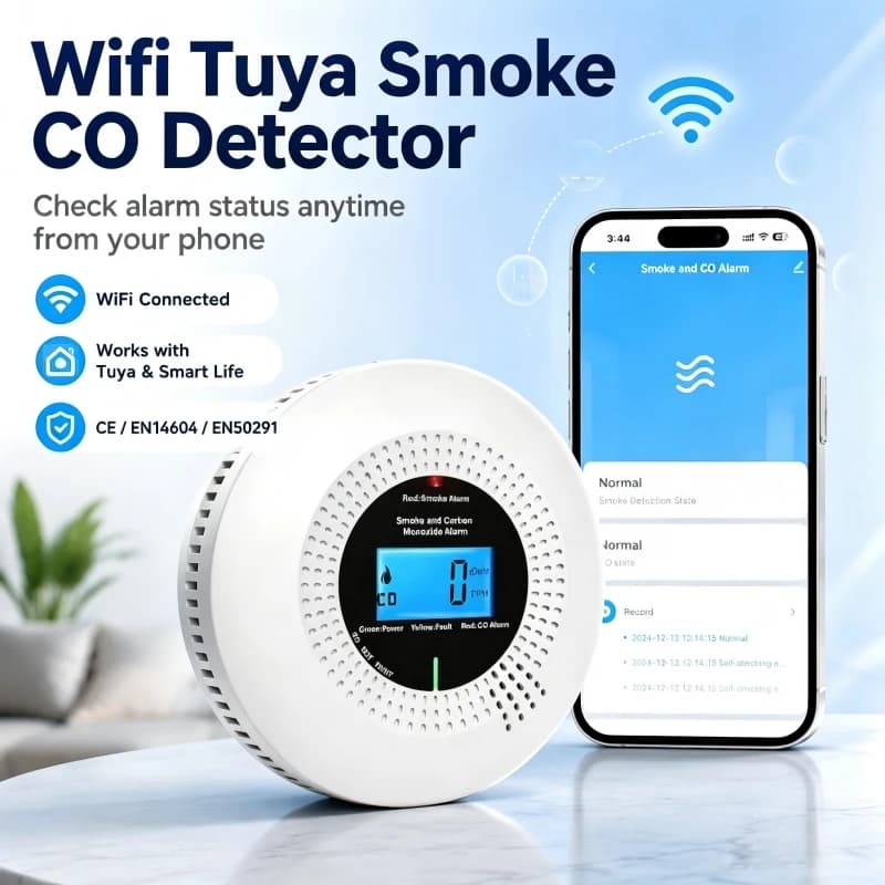 Rilevatore di fumo e monossido di carbonio Zigbee Tuya con display LCD, alimentato a batteria AE, durata sensore 10 anni, certificato CE