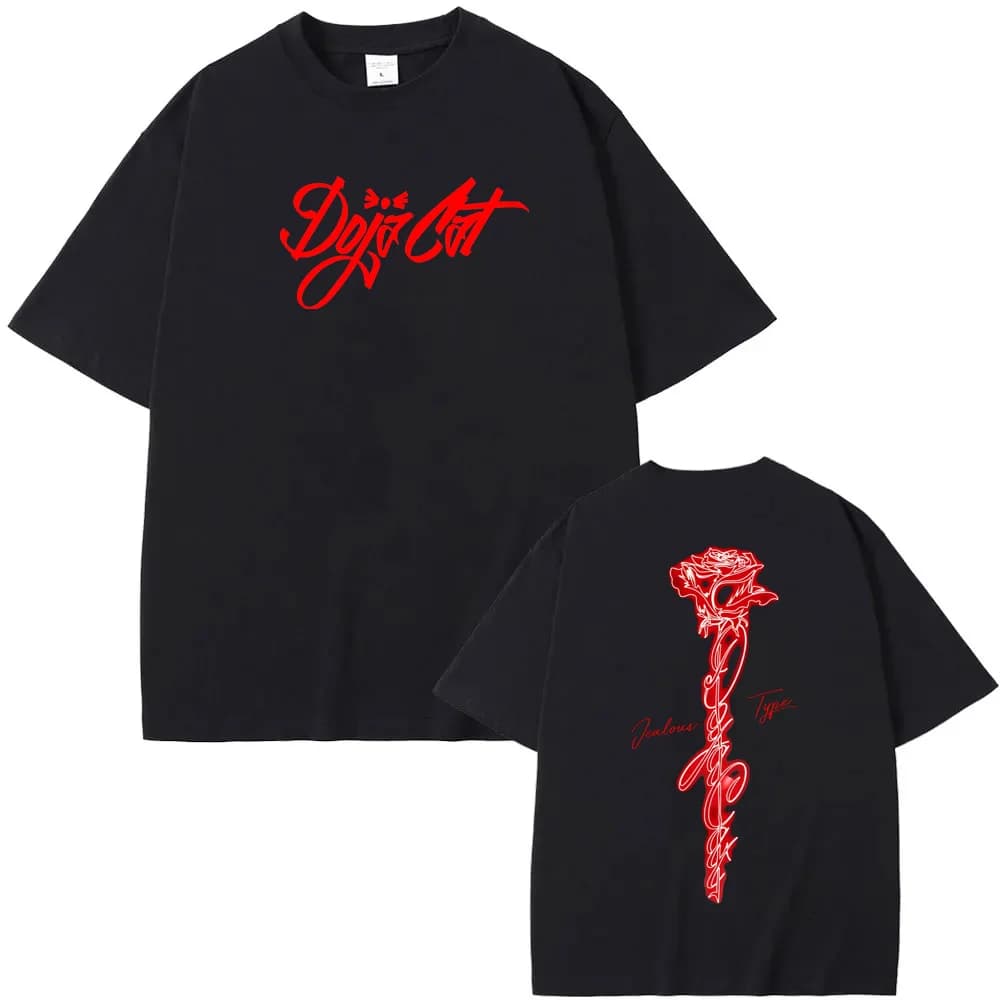 Doja Cat - T-shirt tipo celoso 2025 Summer Rock Sleeve Oversize 100% cotone Abbigliamento Girocollo Rapper americano Ropa Mujer