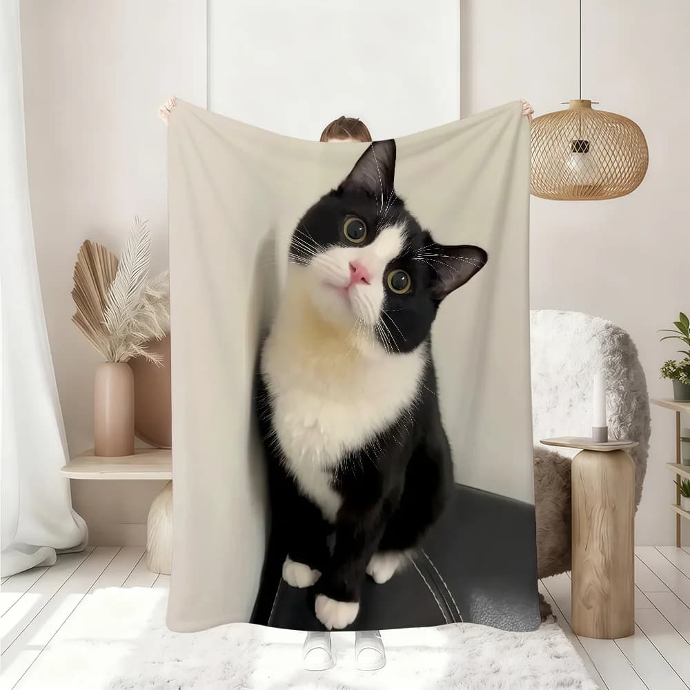 Kawaii black white cat pattern Blanket Soft Throw Blanket for Home Bedroom Bed Sofa Picnic Travel Office Rest Cover Blanket Gift