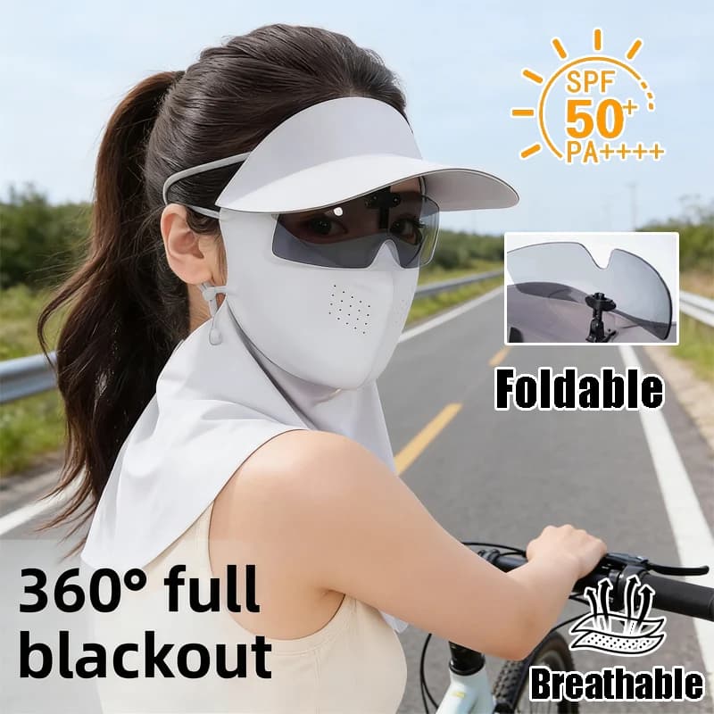 Maschera Solare Integrale con Protezione UV e Occhiali da Sole Pieghevoli, Cappello Parasole in Seta Ghiaccio Tutto-in-Uno per Donne, Estivo