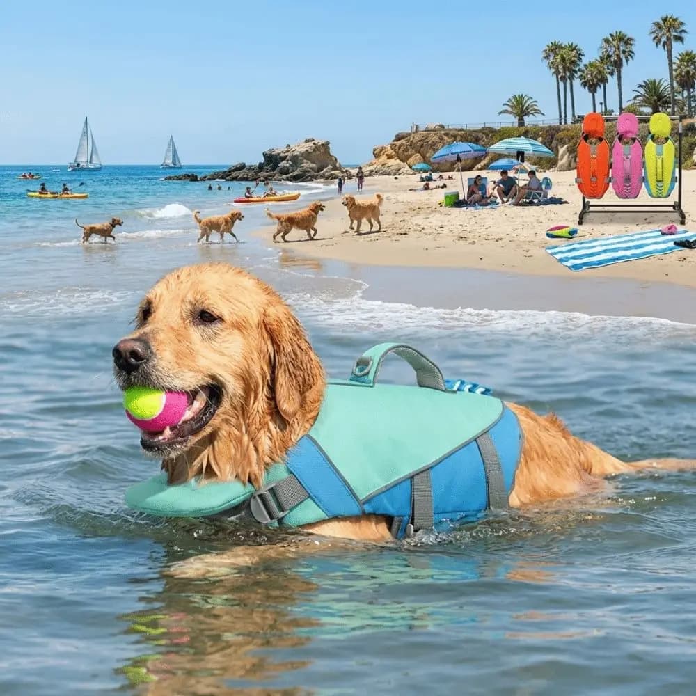 Reflective Stripes Dog Life Jacket Large Buoyancy Breathable Safety Vest Adjustable Pet Buoyancy Suit Sailing Activities