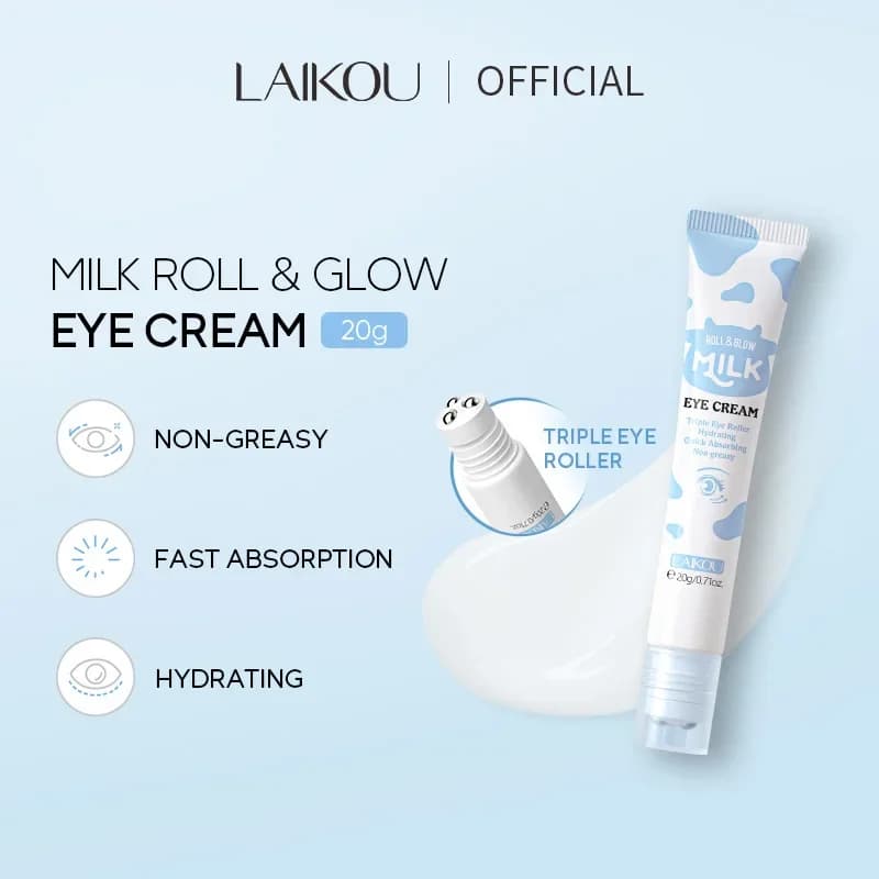 LAIKOU Serum Round Milk Eyes with Massage Roller, Vitamin C and Hyaluronic Acid, Nutrient Cream for Bags Under Eyes, Hydrating 20g