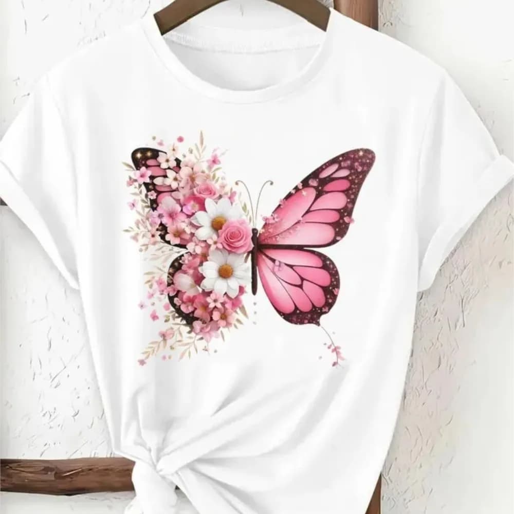2026 All-match Blusas Short Sleeve Top T Shirt Tees Women's Clothes Street Style Personality Simple Style Casual Commuting Print