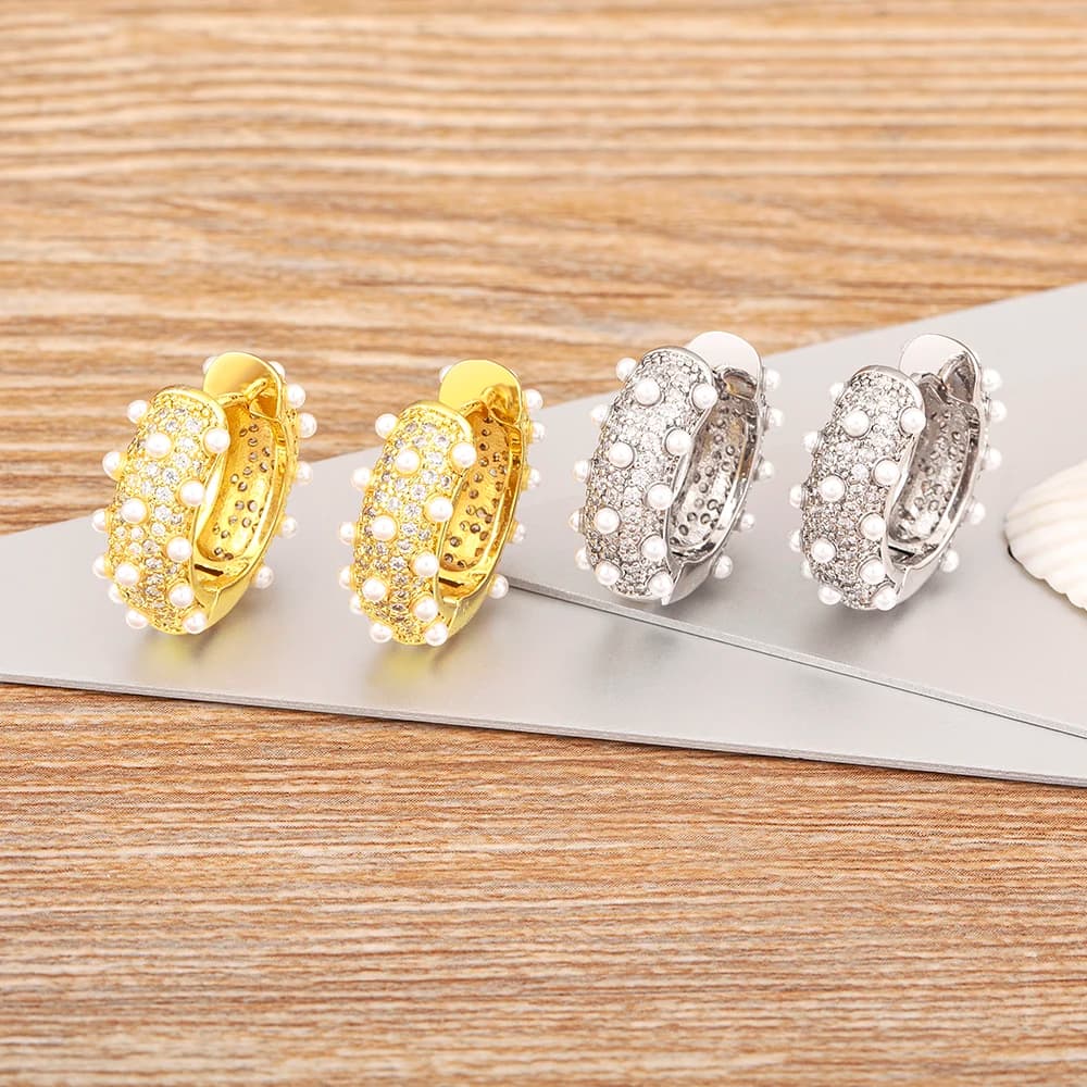 Nidin Fashion Gold/Silver Color Korean New Simple Temperament Circle Pearl Earrings For Women Valentine's Accessories Gift