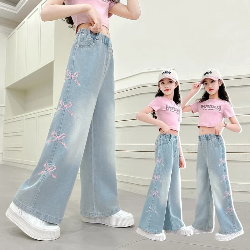 Jeans a Gamba Dritta per Ragazze, in Cotone, Nuovo Stile 2026, Pantaloni Estivi Sottili in Denim, Pantaloni a Gamba Larga per Bambine 4-14 Anni