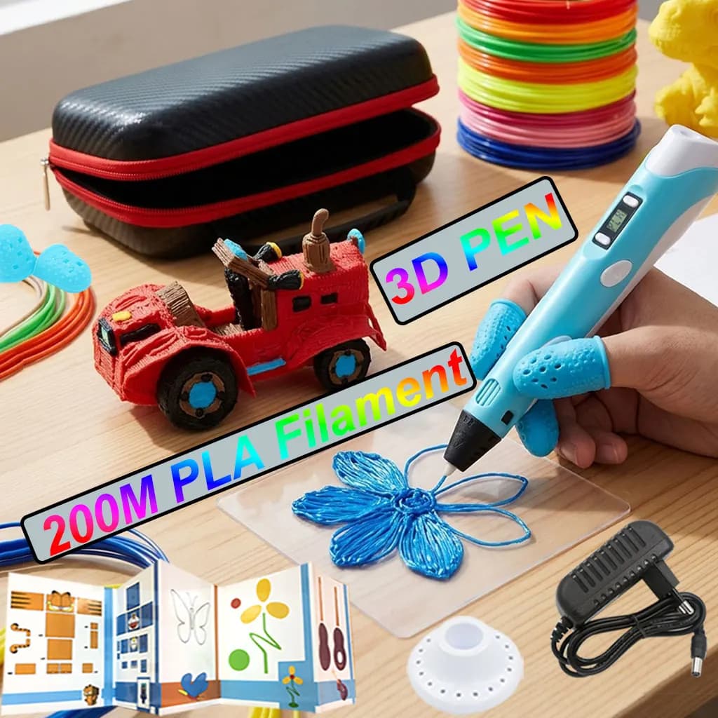 Penna 3D per Bambini con Display LCD, Adattatore di Alimentazione, Valigetta e Filamento PLA, Regalo di Compleanno e Natale per Bambini