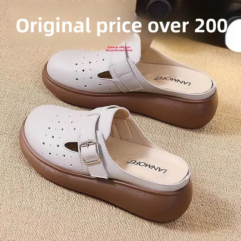 Ciabatte da donna con fondo morbido, in pelle, con tacco spesso, comode, stile coreano, nuove, estive, facili da indossare, per tutti i giorni