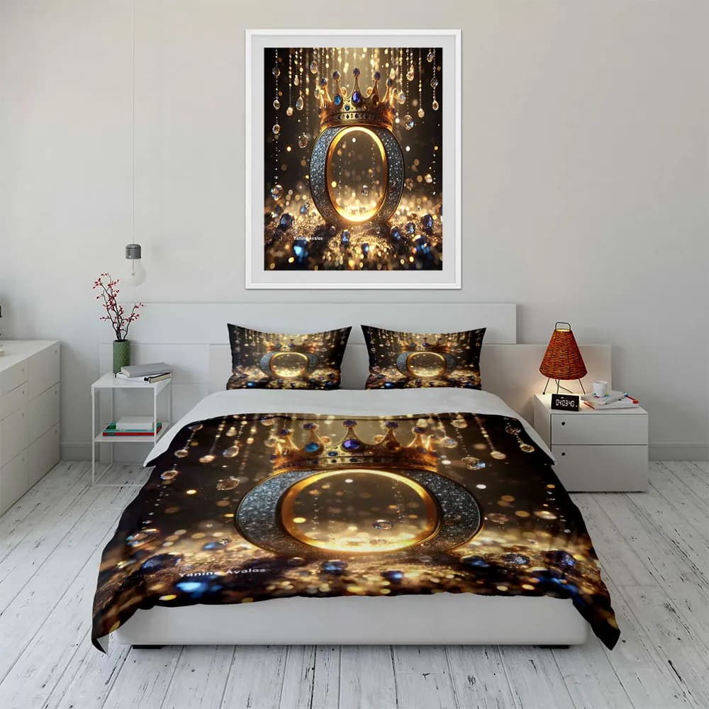 Set Elegante con Decorazioni a Corona, Set Biancheria da Letto con 1 Copripiumino e 2 Federe, Singolo, Matrimoniale, King, Queen, Idea Regalo