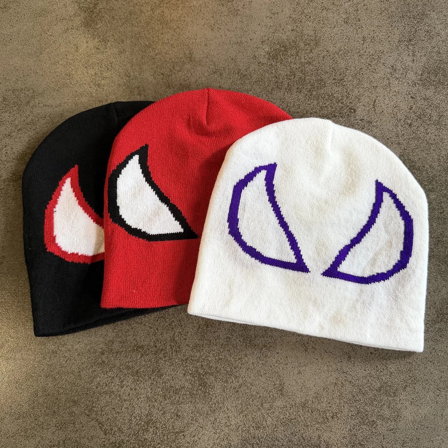 Anime Spider Eyes Pattern Knitted Cap Cartoon Character Jacquard Skull Cap Warm Winter Hat Cosplay Headwear For Streetwear Outfi