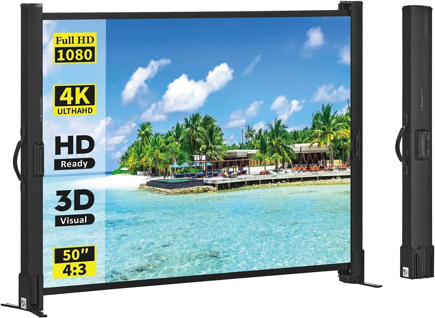 Schermo per Proiettore Portatile con Supporto 50" 4:3 per Esterni, Leggero Retrattile 1.2 Gain Senza Pieghe per Home Cinema