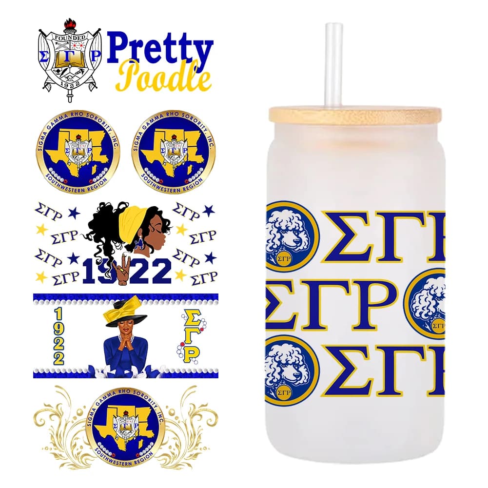 Sigma Gamma Rho Sorority Design SgRho UV DTF Transfer Sticker Waterproof Transfers Decals Women For 16oz Glass Cup Wrap Stickers