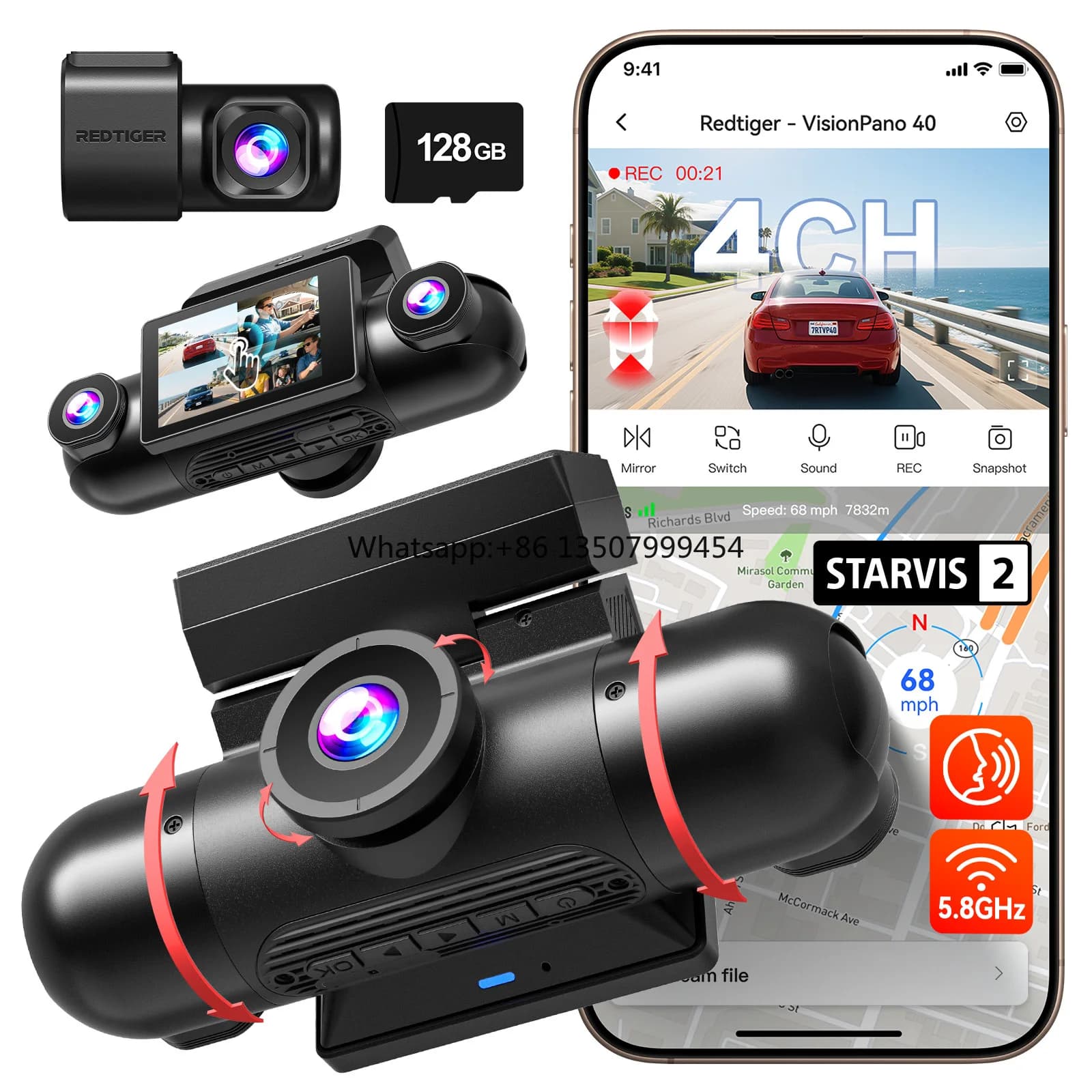 VP40 2.5K*2+1080P*2 Dash Cam Dual STARVIS 2 WiFi 5.8GHz Night Vision GPS Black Box Car