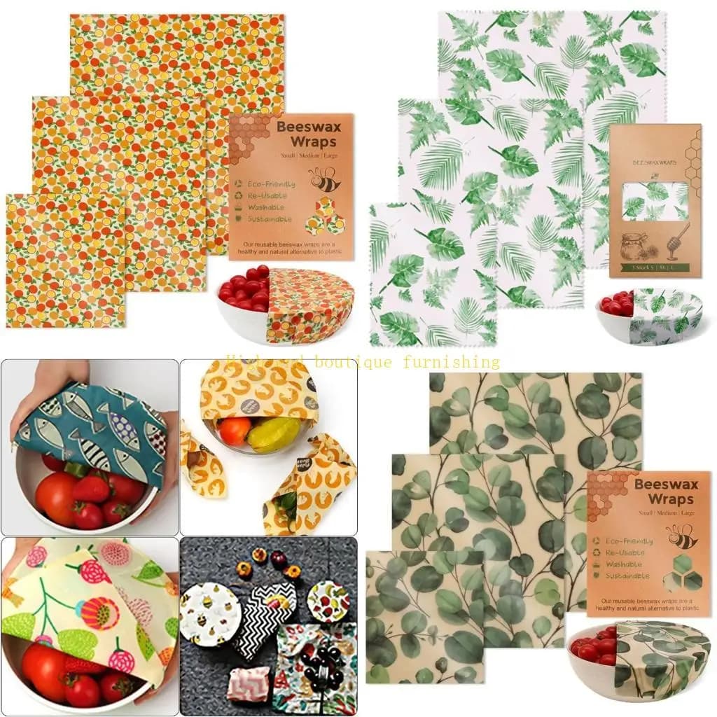 L9NB Avvolgimenti multiuso per alimenti in cera d 3 pezzi, eleganti accessori da cucina portatili per coperture in cotone