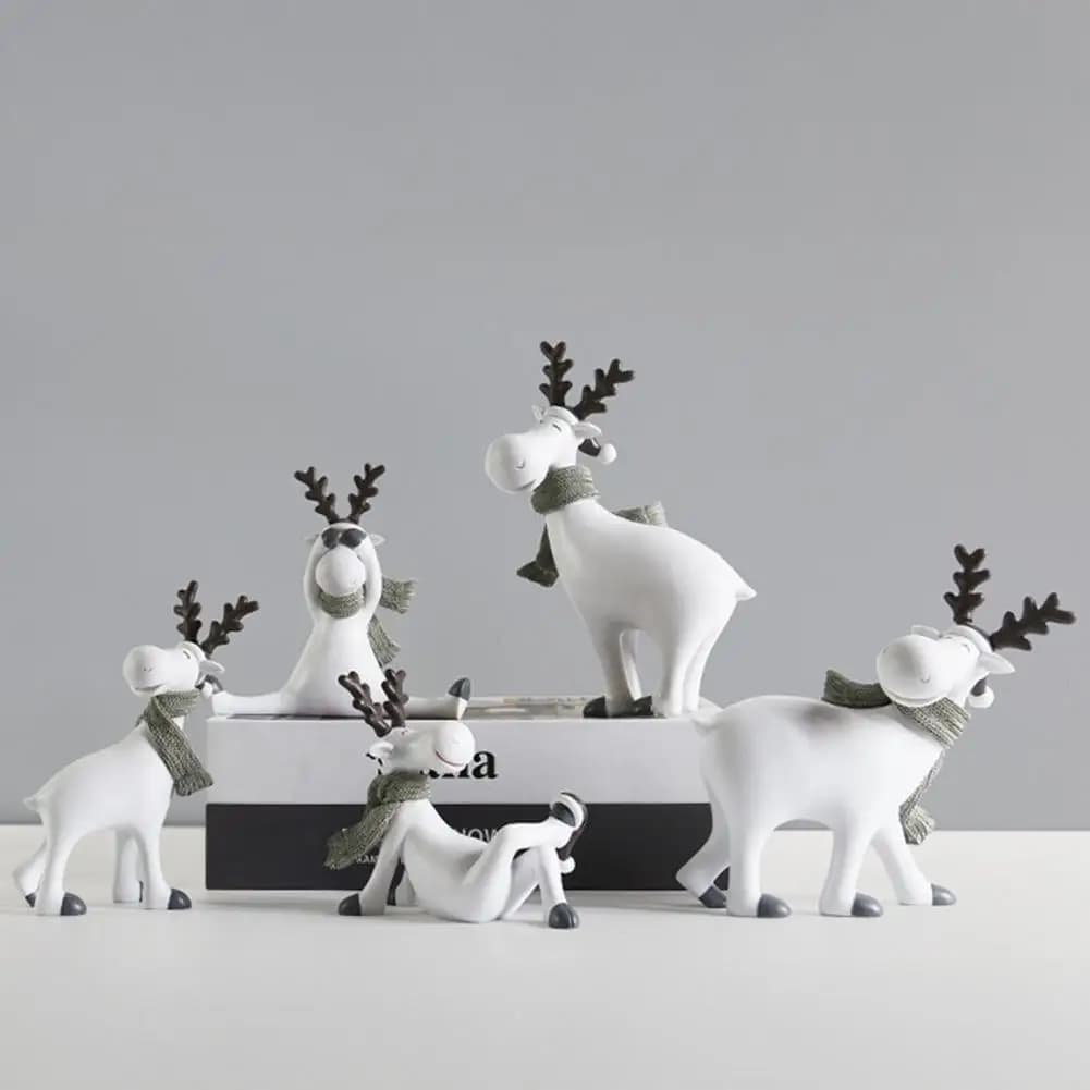Matte White Resin Nordic Elk Figurines Nordic Minimalist Resin Reindeer Figurine with Knitted Scarf Matte White Elk Ornament
