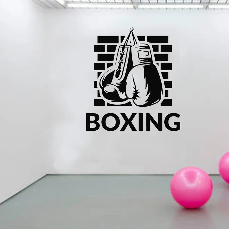 Boxing Logo Wall Decal Boxing Gloves Gym Sports Fighting Martial Arts Wall Stickers For Boxing Gym Decoration Design Poster