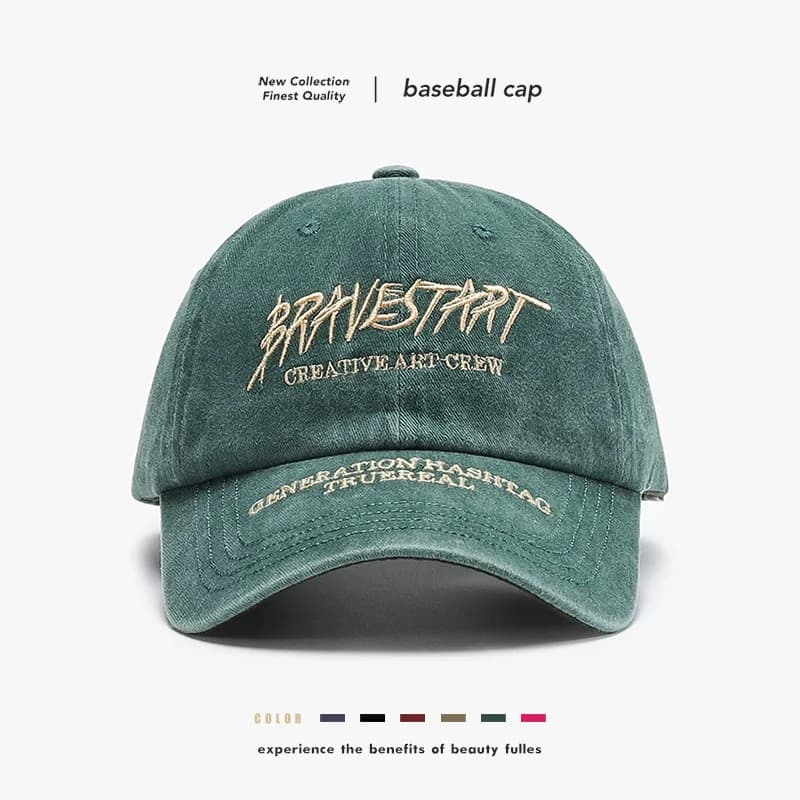 Vintage Trendy Letter Embroidered Baseball Cap Washed Soft Top Sun Hat Unisex Stylish Couple Style Cap for Casual Wear