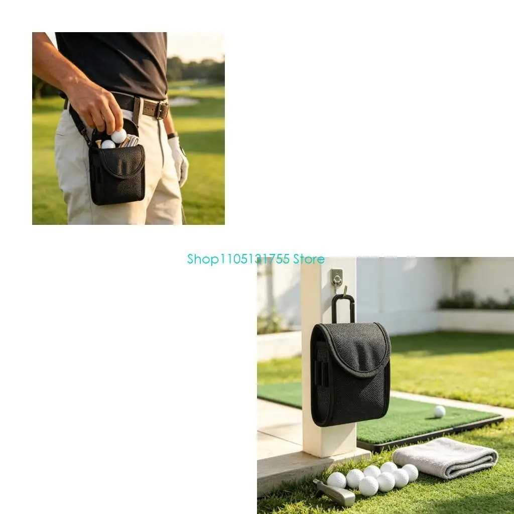 K0EF Golf Practice Storage Holder for Small Golf Items and Easy Carry, Clip On Textured Fabric Ball Accessory Case for Range and