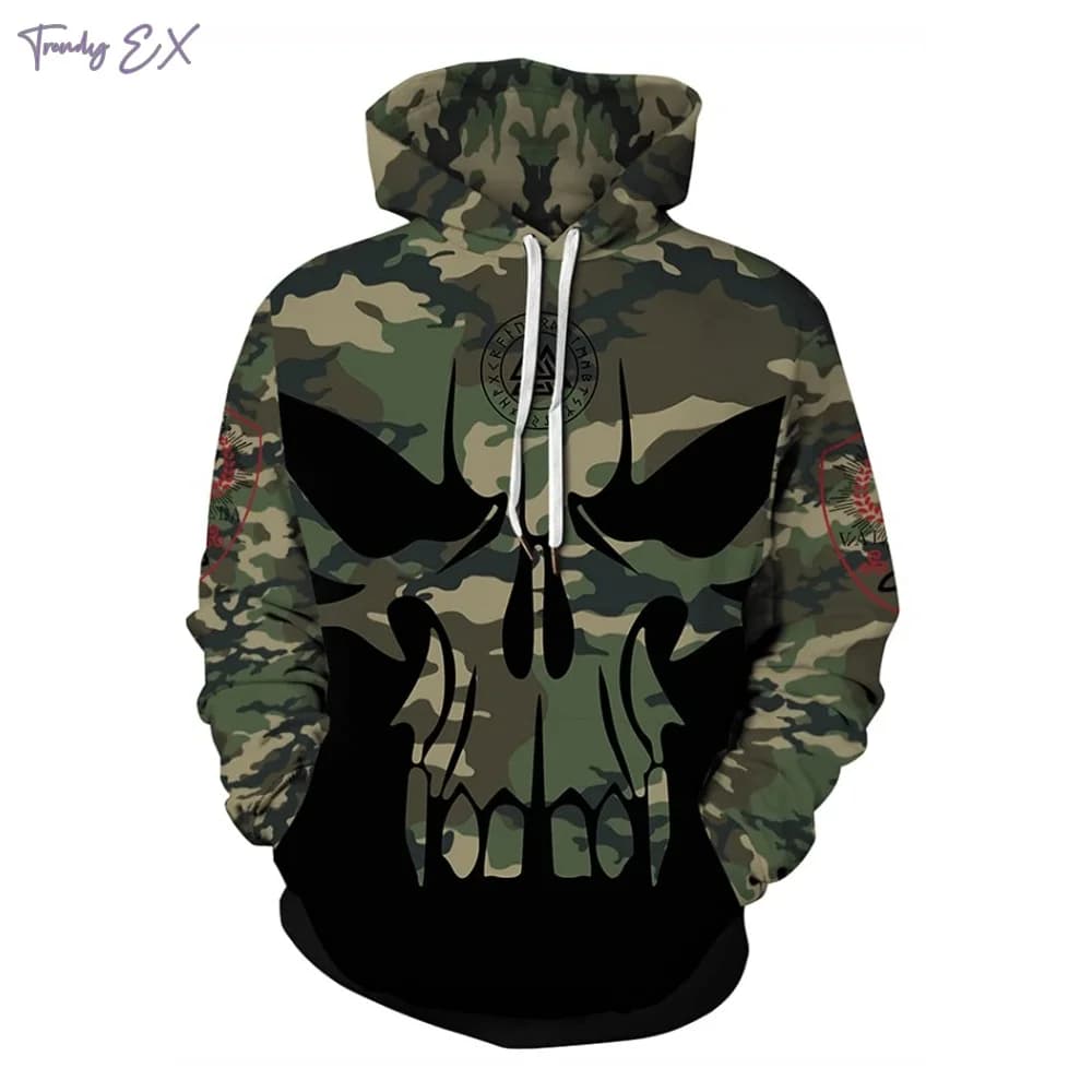 Felpa da uomo 3D Skull Stampa digitale Street Fashion Pullover Felpe con cappuccio Sport all'aria aperta Maniche lunghe Tasca a marsupio Felpe con cappuccio da uomo