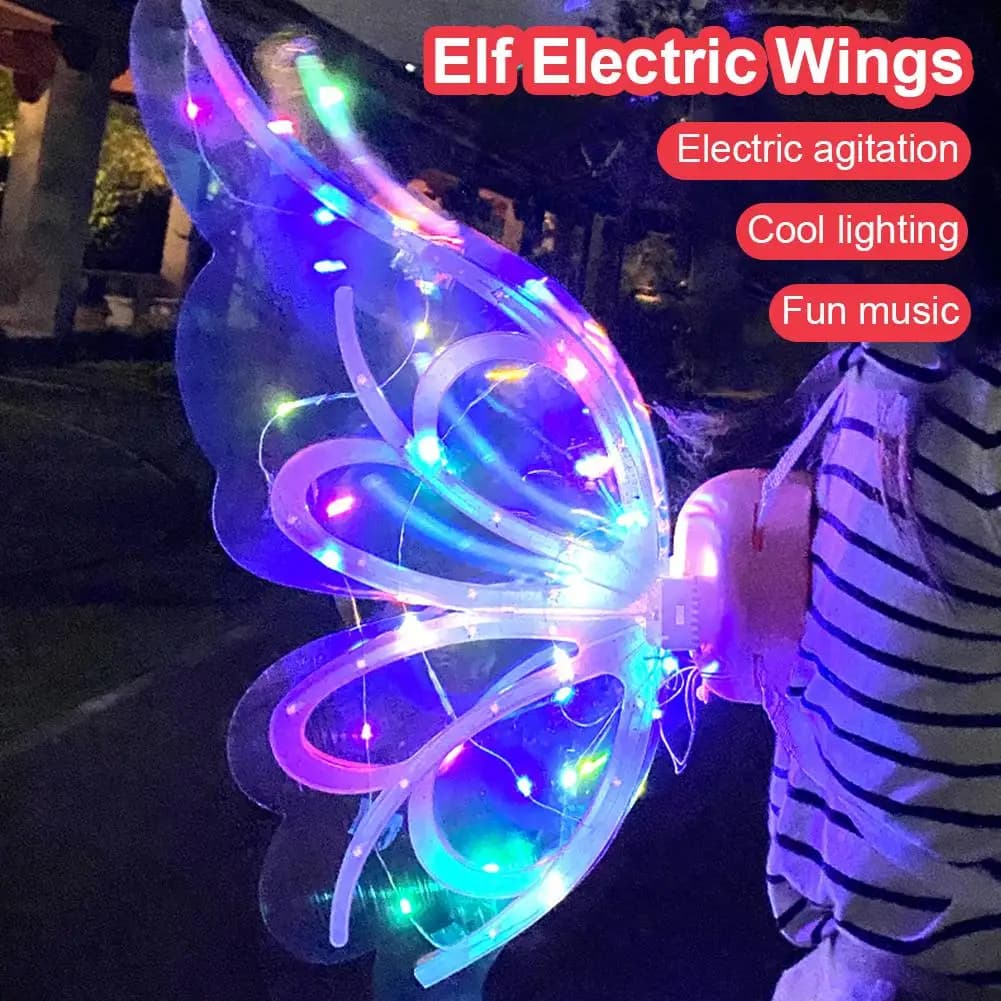Ala di farfalla elettrica incandescente per bambini farfalla di Halloween giocattolo in movimento ali regalo musica luminosa giocattolo Elf Angel Fairy Gir O2H9