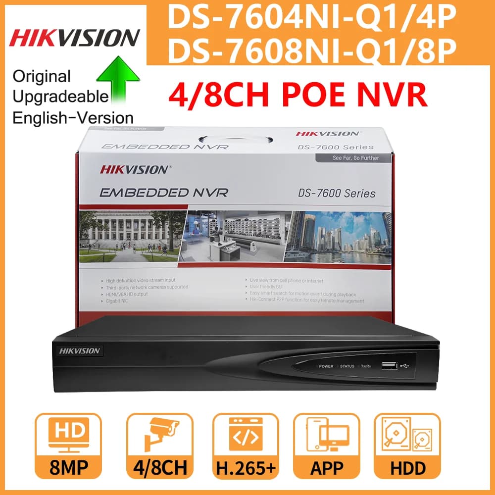 Hikvision 4K PoE NVR 4CH DS-7604NI-Q1/4P 8CH DS-7608NI-Q1/8P 8MP Audio bidirezionale per videoregistratore di rete con telecamera di sicurezza CCTV
