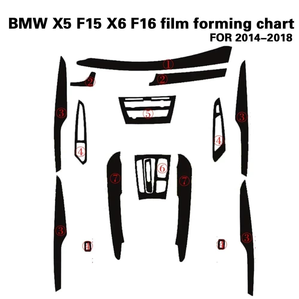 Per BMW X5 F15/X6 F16 2014-18 Pannello di controllo centrale interno Maniglia della porta 5D Adesivi in fibra di carbonio Decalcomanie Car Styling Accessori