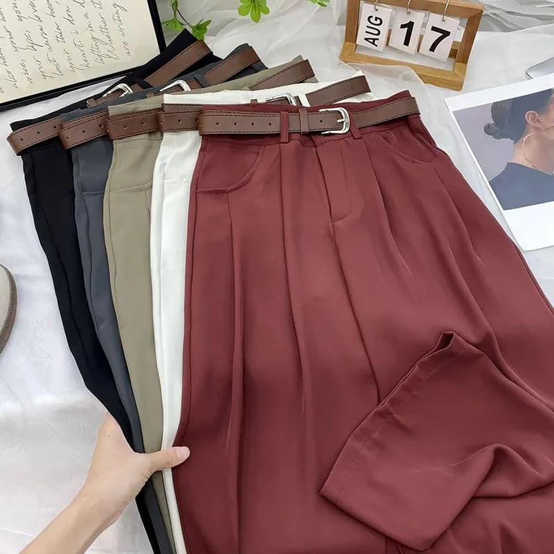 Pantaloni coreani a gamba larga con cintura a vita alta Pantaloni da abito solidi alla moda autunnale da donna Pantaloni dritti casual da donna larghi Harajuku