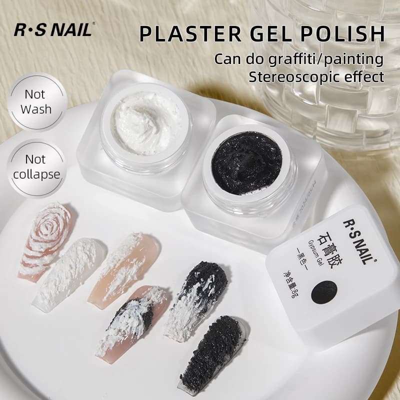 RS Nail Gel Gesso 3D 8g, Gel per Scultura e Pittura Unghie, Bianco e Nero, per Nail Art Fai da Te, Soak Off UV LED