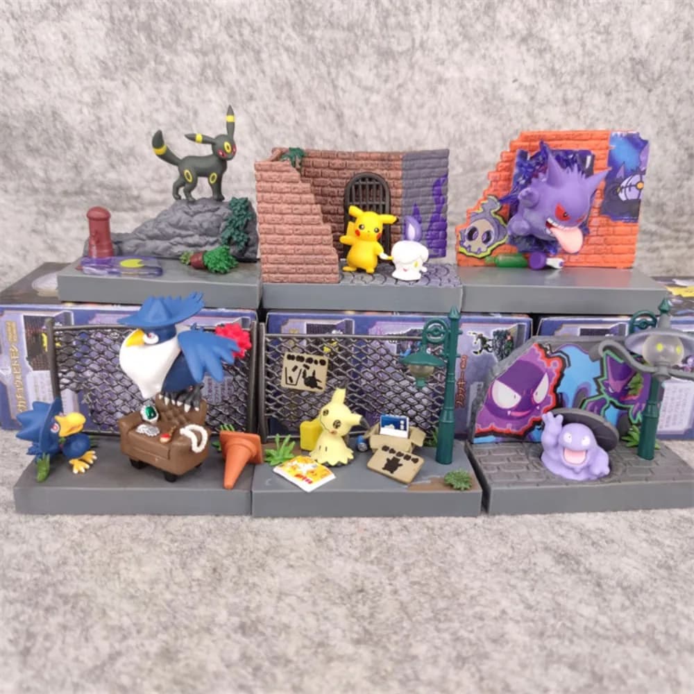 Rement Pokemon Town Back Alley At Night Series Blind Box Pikachu Gengar Umbreon Mimikyu Action Figure da Collezione Anime Regalo Giocattolo