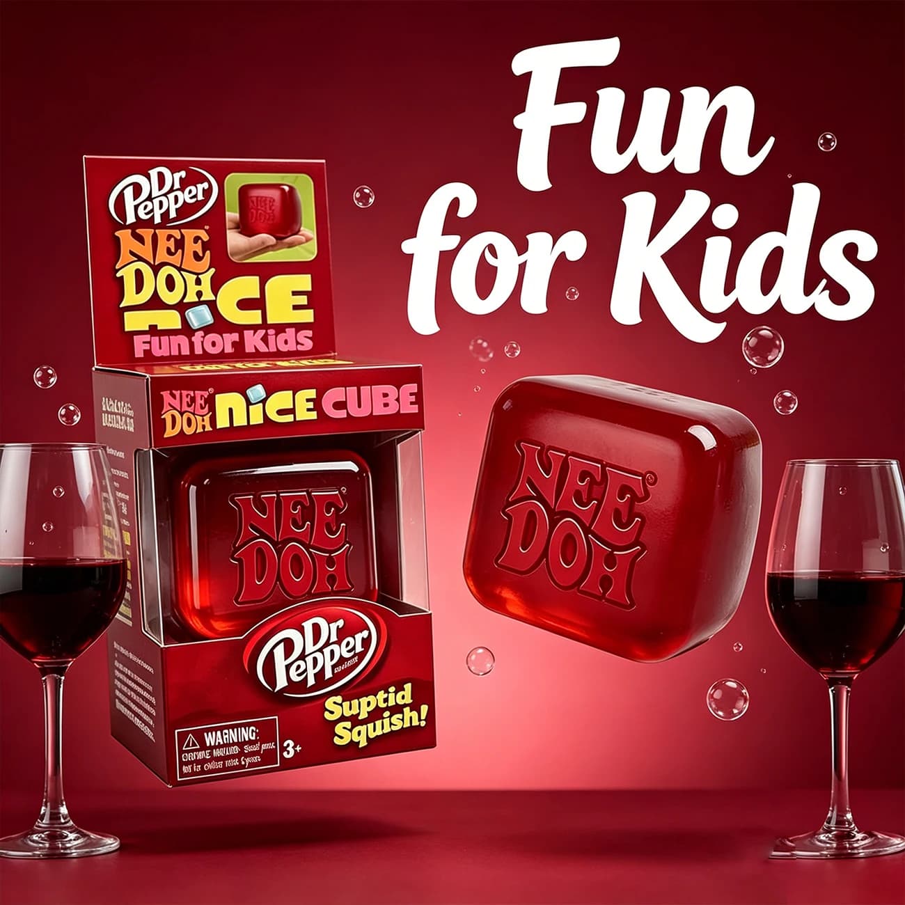 Dr Pepper x NeeDoh Nice Cube Squishy Antistress, Cubo Morbido Antistress per Bambini e Adulti, Giocattolo Sensoriale per Alleviare l'Ansia