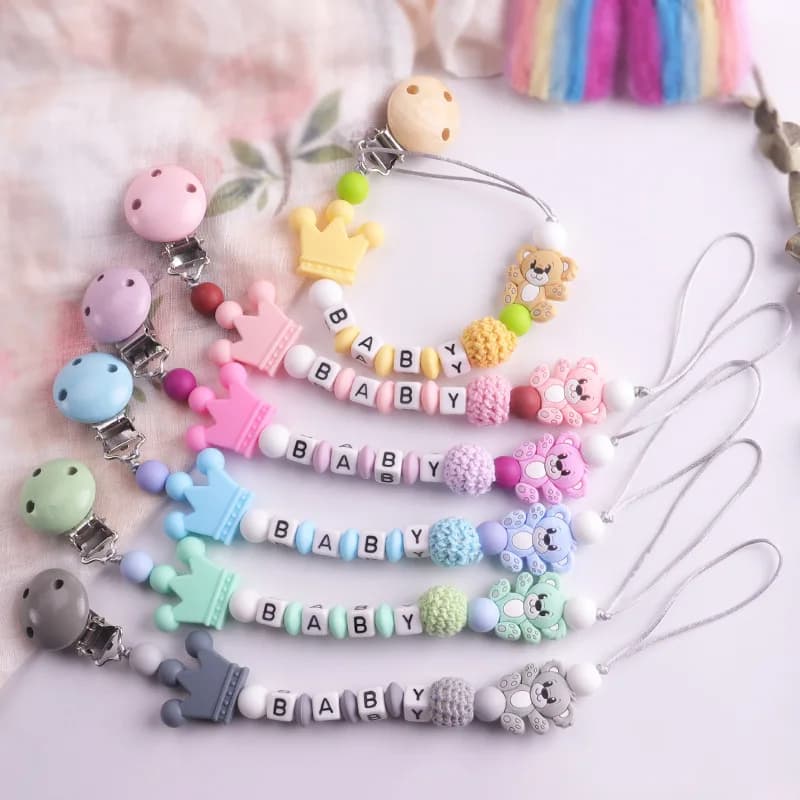 Nome personalizzato per bambini Clip per ciuccio Catene di perline in silicone personalizzate Ciucci Porta ciuccio per capezzoli Passeggino Dentizione Giocattoli Regali
