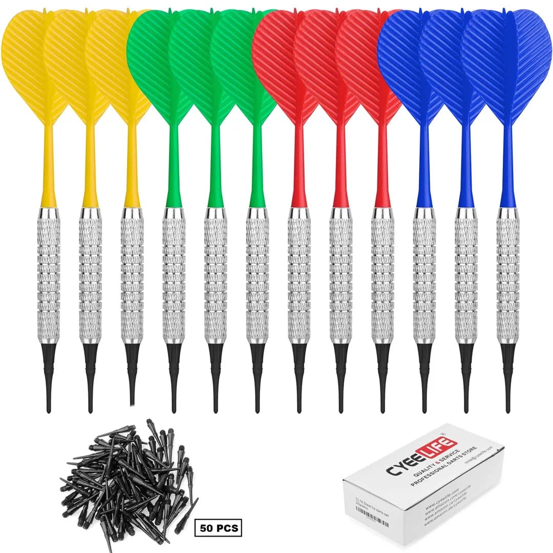 CyeeLife 12PCS Set of Plastic Tip Darts, Not Easy to Break and Bend Professional 14g Soft Tip Darts with Iron Nickel Plated Shaf