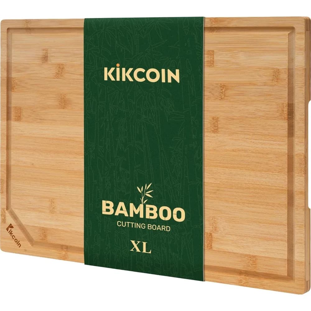 17”×11” Bamboo Cutting Boards for Kitchen, Healthy Wooden Cutting Boards for Kitchen, Charcuterie, Vegetables, Cheese, Extra Large Chopping Boards with Deep Juice Groove and Handle, Natural
