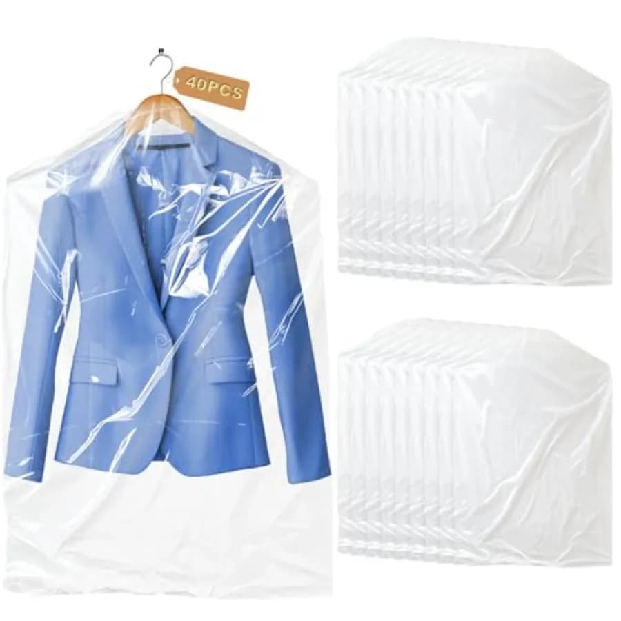 40 Pack Garment Bags - Set of 40, Plastic Dry Cleaning Bags for Hanging Clothes Storage
