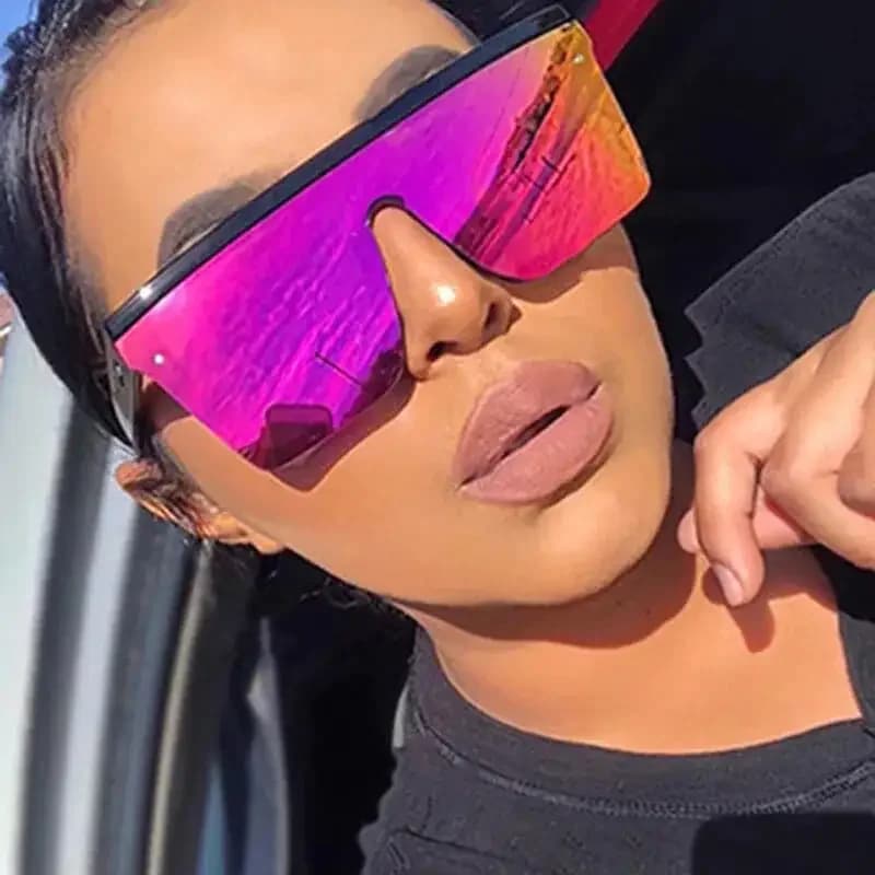 New Large-frame One-piece Sunglasses, European And American Fashionable Square Frame Sunglasses For Women, Colorful Glasses 2000