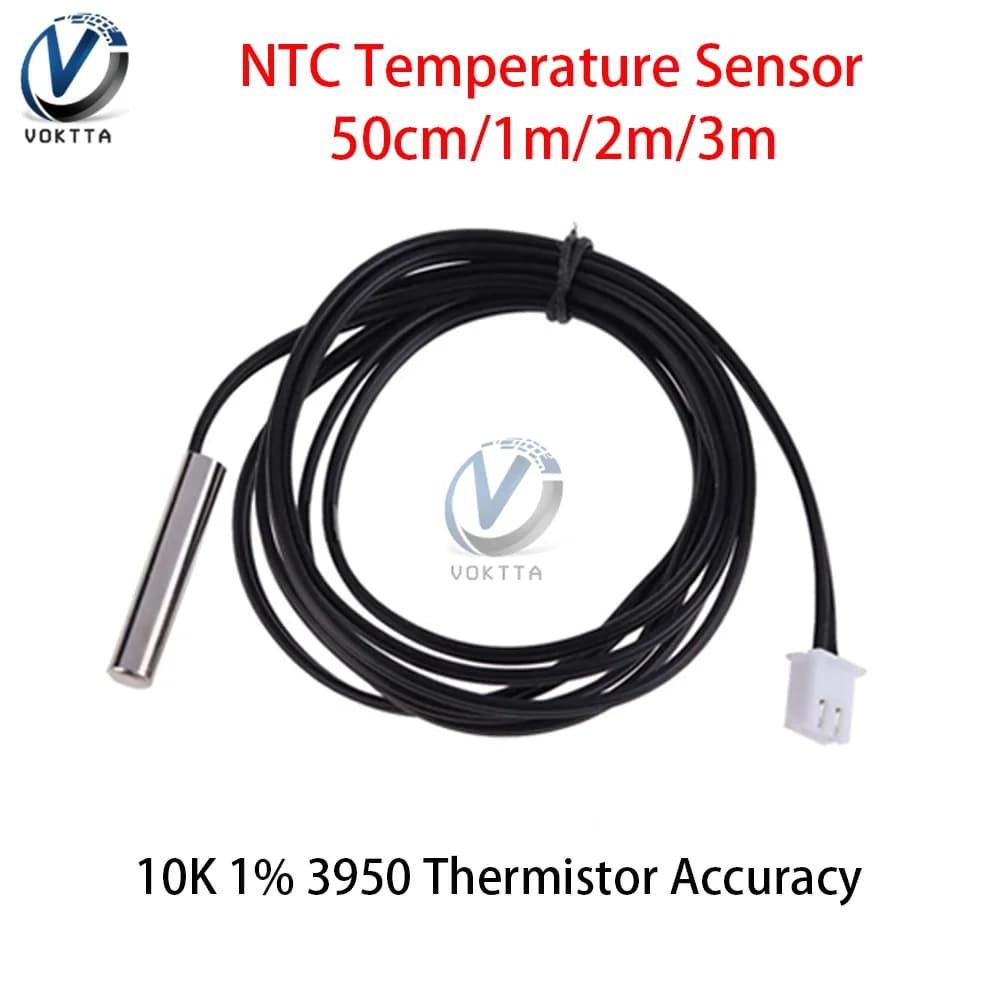 50CM 1M 2M 3M Temperature Sensor NTC 10K 1% 3950 Thermal Accuracy Waterproof Round Wire Mesh Round For Arduino W1209 W1401