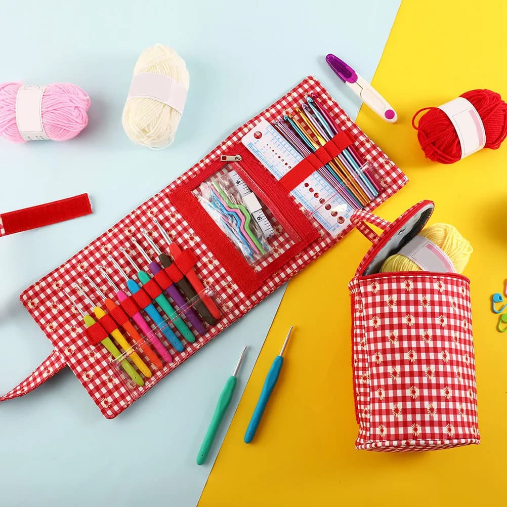 Borsa Portatile per Attrezzi da Lavoro a Maglia, Custodia per Uncinetto, Organizzatore per Aghi da Cucito, Porta Filati per Forniture Artigianali