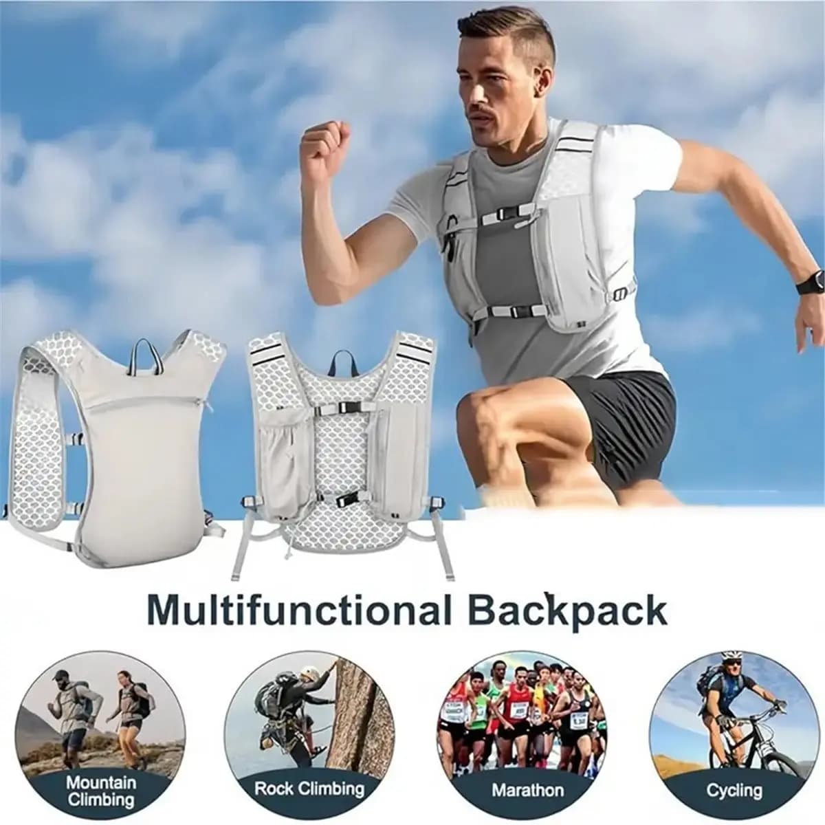A10R Hydrating vest for Running, Marathon backpack, Hiking trails, Cycling, Climbing, Black