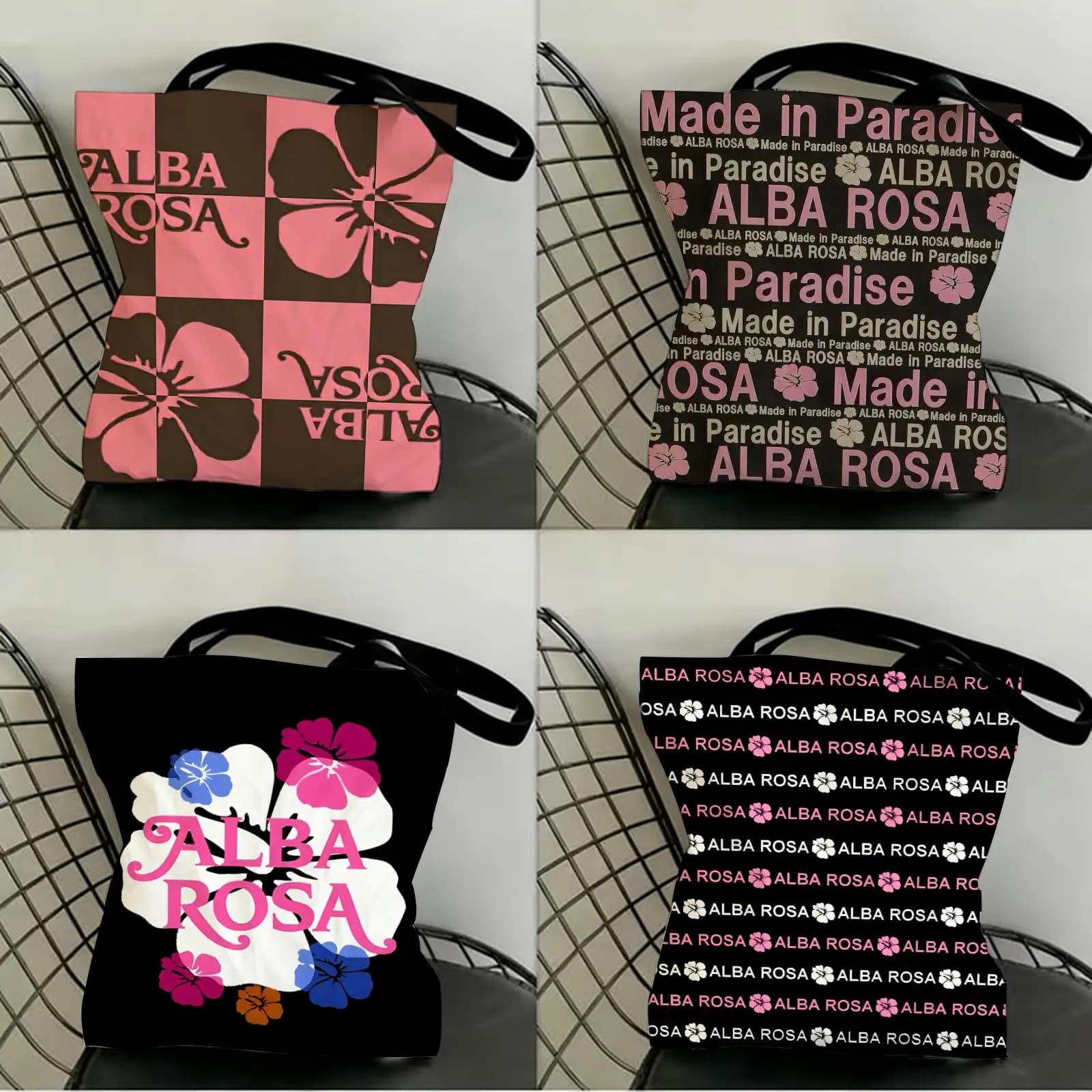 Borsa tote in tela Fashion A-ALBA R-ROSA con stampa fronte-retro, leggera, da viaggio, da spiaggia, per uso quotidiano