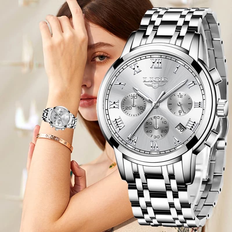 LIGE New Fashion Luxury Women Watch orologi da donna al quarzo impermeabili Business cinturino in acciaio bracciale Casual data orologio da polso
