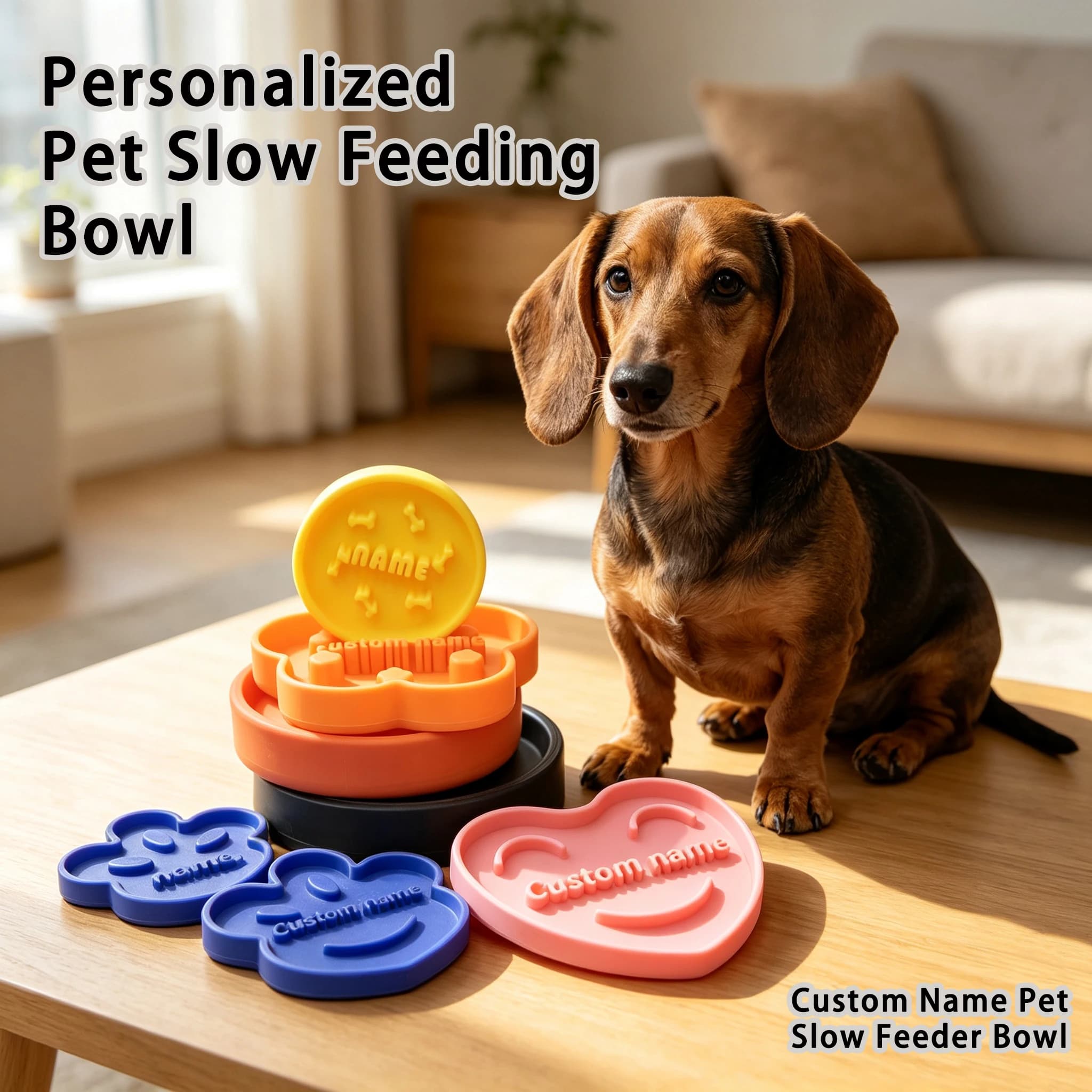 Custom Name Pet Slow Feeder Bowl Personalized Dog Bowl 3D Printed Anti‑Choking Slow Feeding Bowl Customized Pet Food Bowl Gift f