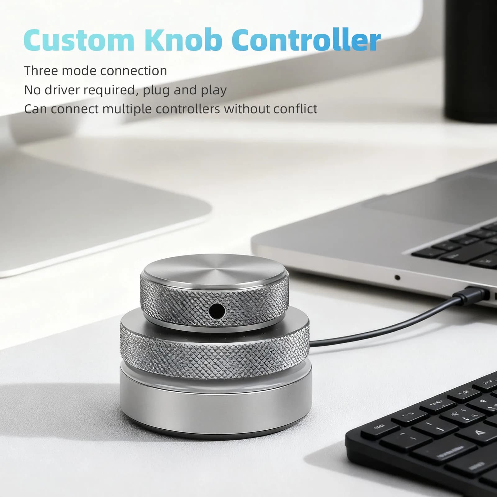 USB C Bluetooth 2.4G Wired Multimedia Controller Manopola with RGB Light for Phone Tablet PC Volume Control Maple