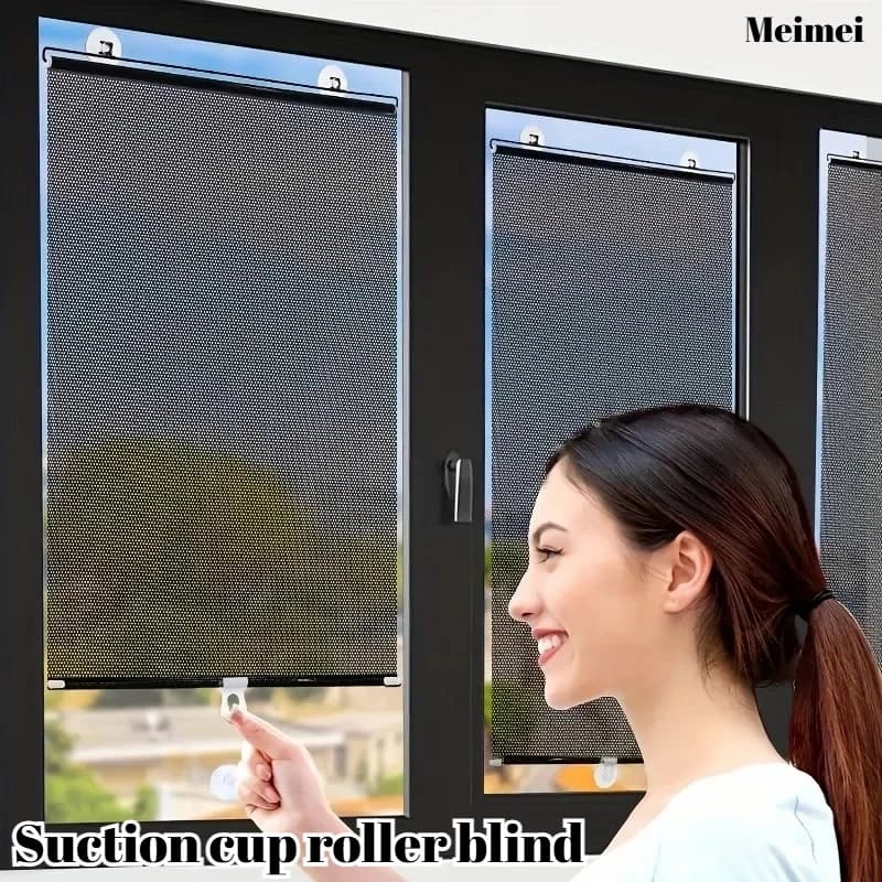Universal Suction Cup Roller Sunshade Blackout Mesh Window Blind for Balcony Bedroom Kitchen Anti-Glare Privacy Sun Shade