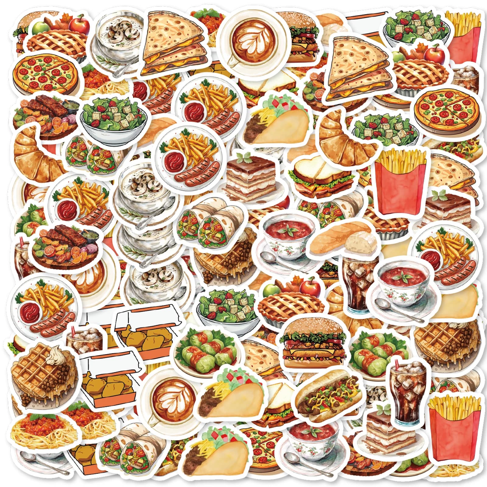 46 adesivi a tema hamburger, pizza, caffè cibo americano, quaderno decorato, bottiglia d'acqua, diario, giocattolo classico, album, decalcomania fai da te