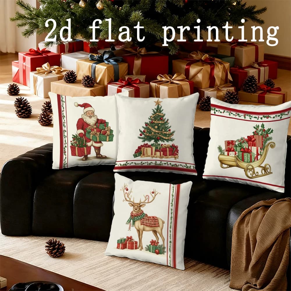 Decorazioni per la casa Fodere per cuscini a tema natalizio con fodera per cuscino con motivo Babbo Natale e cervo adatta per divano, camera da letto, auto