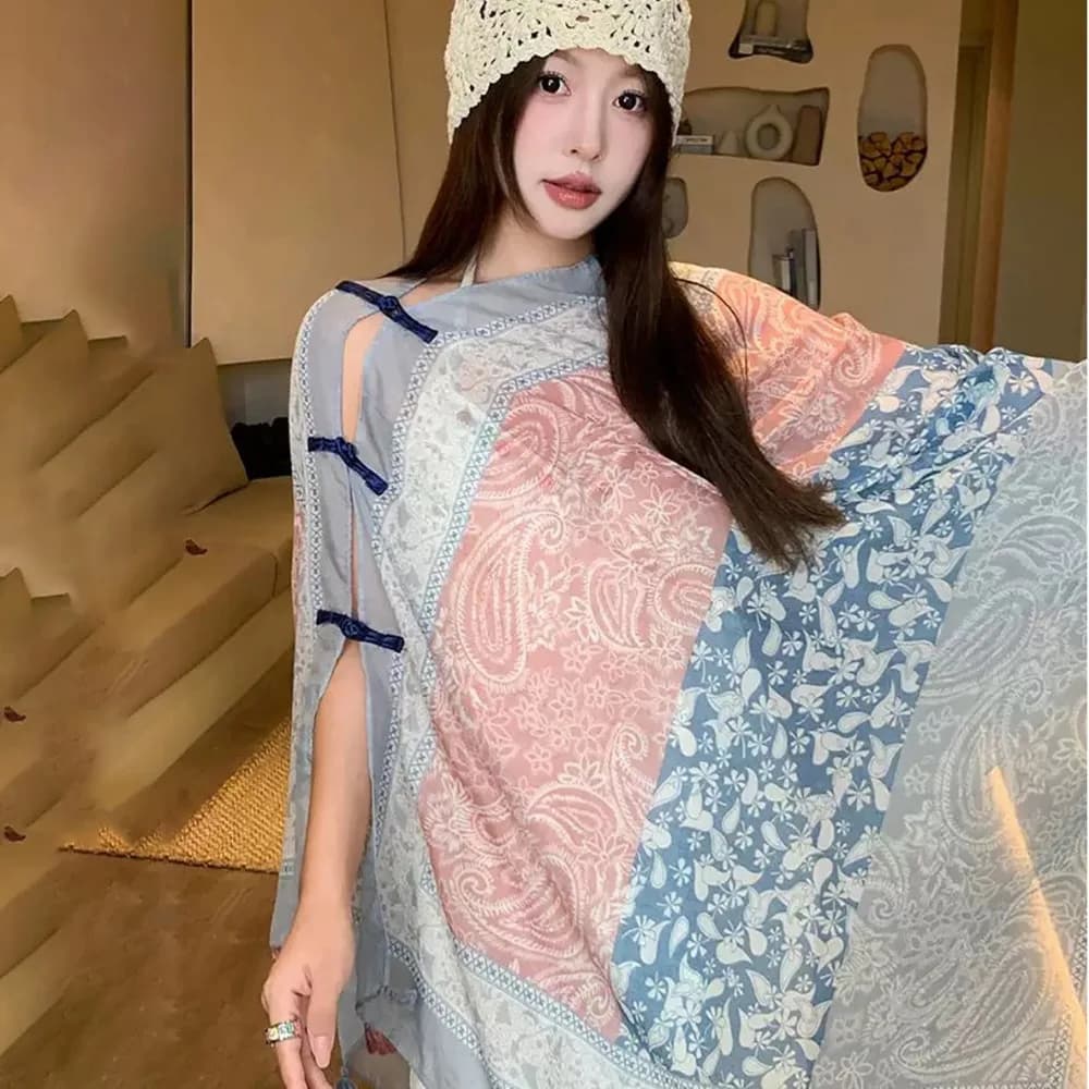 Multicolored Fashion Scarves with Solar Protection, Bivalent Design, for Sea Holidays and Beach Clothing